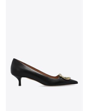 Ferragamo Lara 40 Maxi Gancini Leather Pumps - White