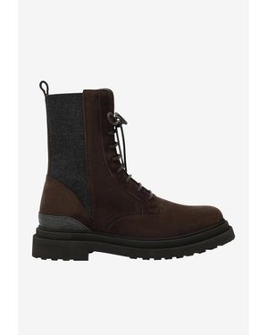 Brunello Cucinelli Wool Knit And Suede Ankle Boots - Black