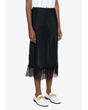 Moschino Lace-Trimmed Silk-Blend Midi Skirt - Black