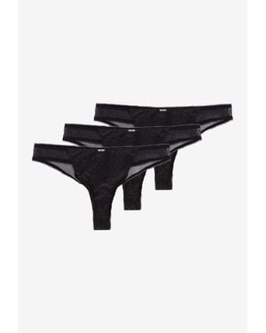 BOSS Lace-Trimmed Lurex Thongs - Black