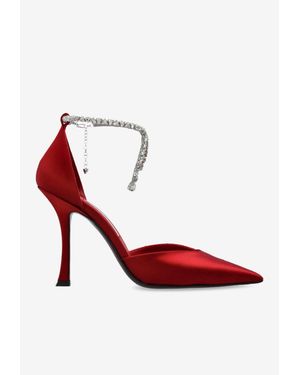 Jimmy Choo Stevie 100 Crystal Strap Satin Pumps - Red