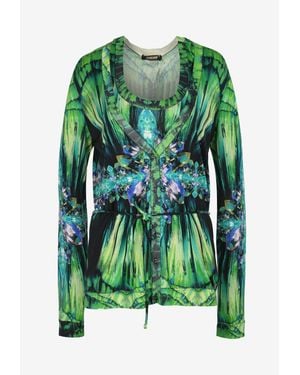 Roberto Cavalli Printed Knit Top And Cardigan Set - Green
