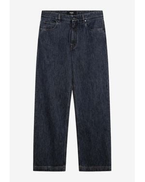 Fendi Logo Patch Long Washed Jeans - Blue