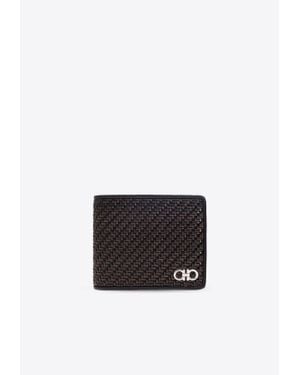 Ferragamo Gancini Woven Leather Bi-Fold Wallet - White