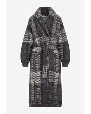 Brunello Cucinelli Macrocheck Mohair Blend Coat - Gray