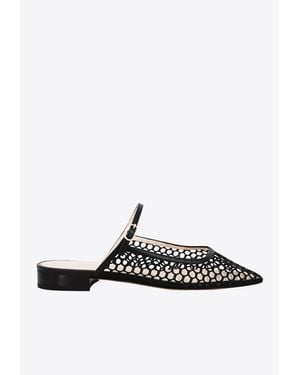 Andrea Wazen Julie Net Flat Mules - White