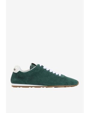 Miu Miu Lace-Up Suede Calf Leather Sneakers - Green