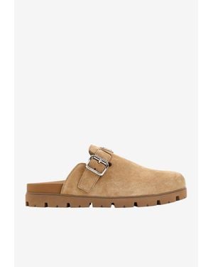 Prada Suede Sabot Mules - White