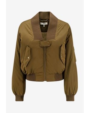 Chloé Zip-Up Cropped Bomber Jacket - Green
