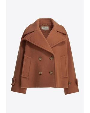 Chloé Oversized Wool Short Coat - Brown