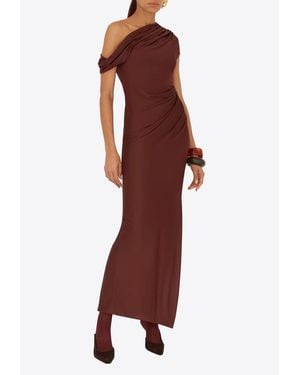 Galvan London Cascading Off-Shoulder Maxi Dress - Red