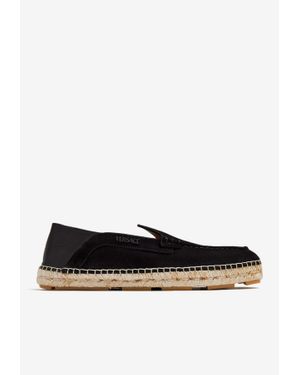 Versace Suede And Leather Logo Espadrilles - White