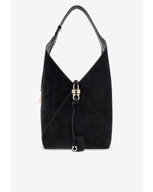 Ferragamo Large V-Shaped Hobo Bag - Black