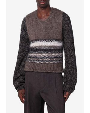 Our Legacy Mohair And Wool Striped Vest - Gray