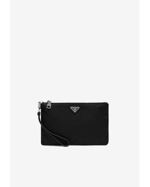 Prada Triangle Logo Pouch Bag - Black