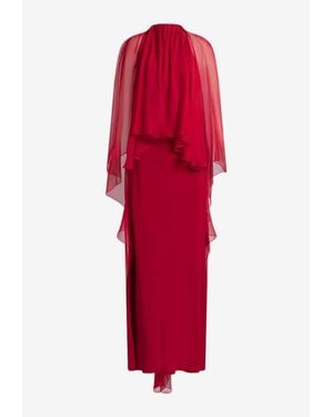 Alberta Ferretti Enver Satin Gown With Draped Chiffon Cape - Red