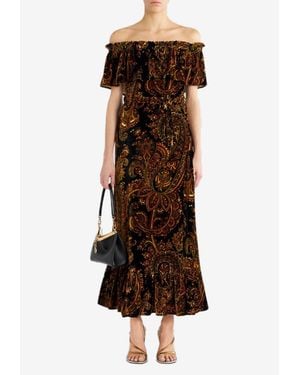 Etro Paisley Off The Shoulder Velvet Dress - Brown