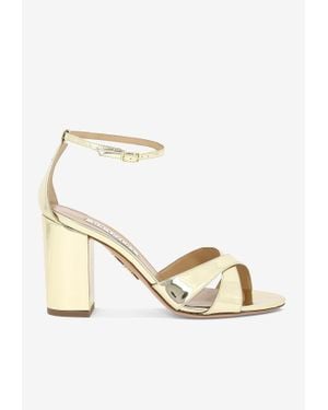 Aquazzura Divine 85 Mirror Leather Sandals - Natural