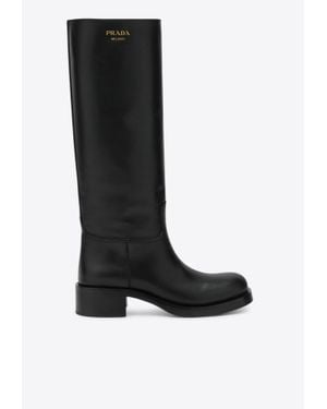 Prada Leather Knee-High Boots - Black