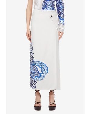 Ferragamo Foliage-Print Maxi Wrap Skirt - Blue