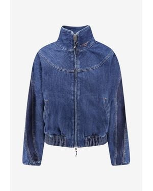 Givenchy Logo Embroidered High-Neck Denim Jacket - Blue