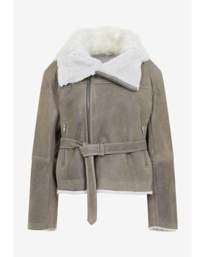 Rick Owens Cropped Flight Shearling Jacket - Gray