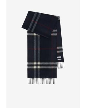 Burberry Cashmere Check Fringed Scarf - Blue
