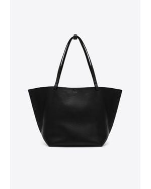 The Row Park Three Grained Leather Tote Bag - Black