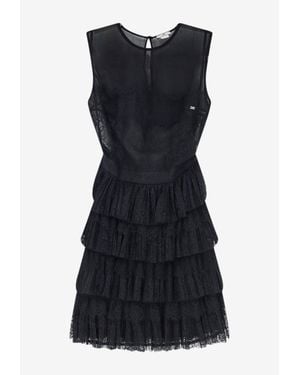 Elisabetta Franchi Ruffled Lace Mini Dress - Black