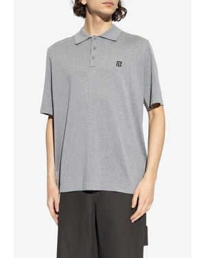 Balmain Logo Embroidered Polo T-Shirt - Gray