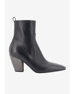 Brunello Cucinelli Precious 85 Leather Ankle Boots - Black