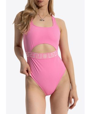 Versace Greca Border One-Piece Swimsuit With Cut-Out - Pink