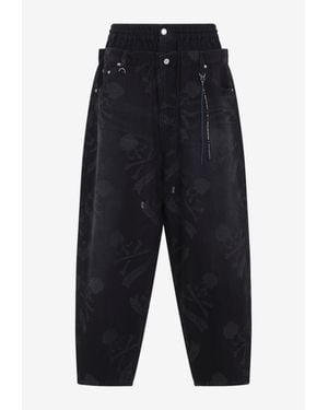 Mastermind Japan Skull-Print Wide-Leg Easy Jeans - Blue