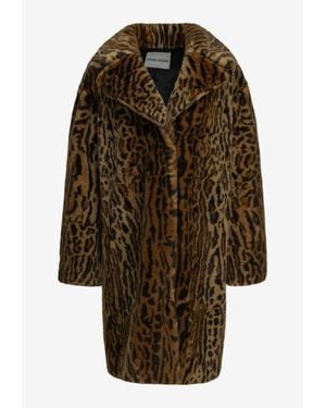 Stand Studio Leopard Print Faux Fur Cocoon Coat - Brown