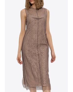 Fendi Floral Lace Sleeveless Midi Dress - Brown