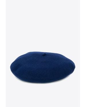 Celine Robert Knitted Wool Beret Hat - Blue