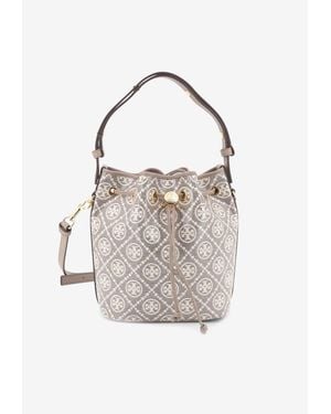 Tory Burch Small T Monogram Coated Canvas Bucket Bag - Gray