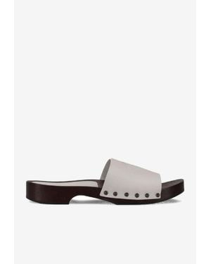 LA ROSE Studded Leather Clogs - White