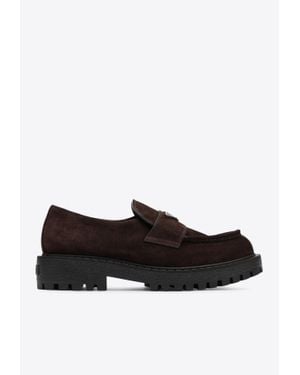Prada Triangle Logo Suede Loafers - Black
