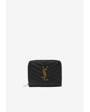 Saint Laurent Cassandre Matelassé Compact Wallet - Black