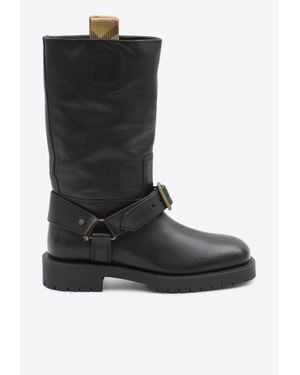 Burberry Saddle Mid-Calf Leather Boots - Black