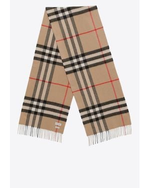 Burberry Vintage Check Cashmere Fringed Scarf - Natural