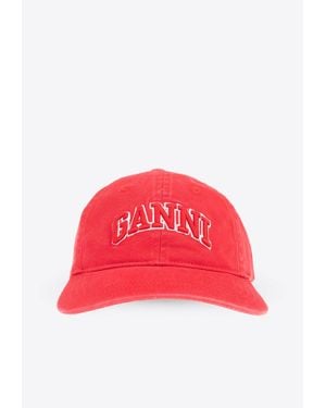 Ganni Logo Patch Baseball Cap - Red