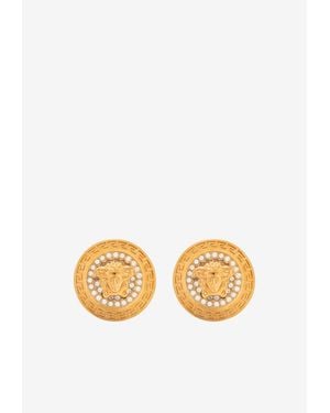 Versace Medusa Crystal Paved Earrings - White