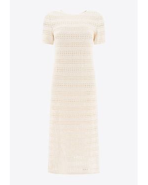 Sandbeige Ribbed Midi Dress - White