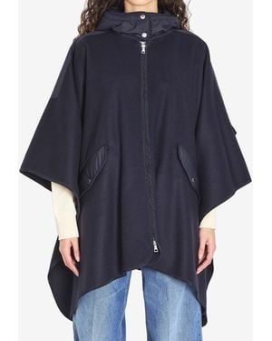 Moncler Wool-Blend Zip-Up Cape - Blue