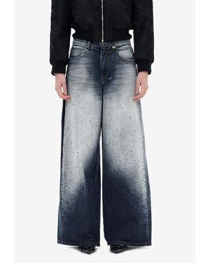 we11done Rhinestone Embellished Wide-Leg Jeans - Black