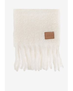 Loewe Anagram Patch Wool Fringed Scarf - White