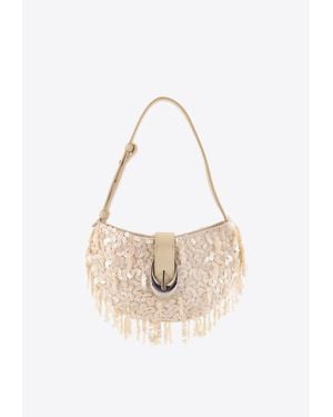 STAUD Alana Sequined Shoulder Bag - White