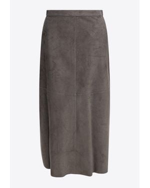 Max Mara Cipria Suede Midi Skirt - Brown